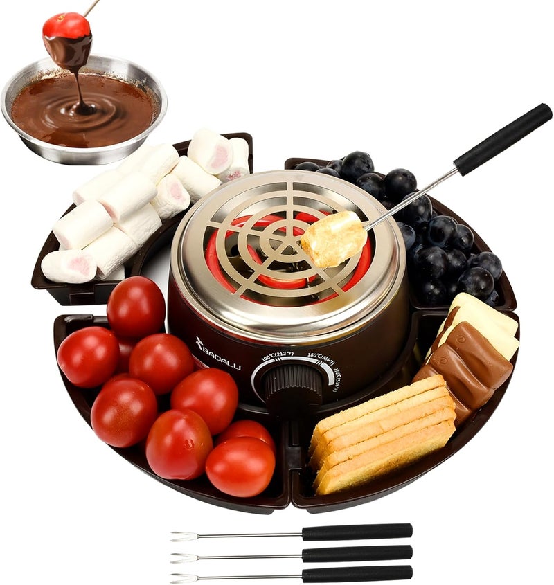 BADALU 2 in 1 Electric S'mores Maker & Fondue Pot, Temperature Control Tabletop Indoor S'mores Maker Kit with 4 Roasting Forks Housewarming Christmas Gifts,Family Gifts - Image 1